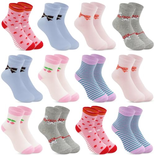 Geyuwoz Chaussettes Fille Coloré Chaussettes Enfant Coton 12 Paires | Respirant Sportscoken, avec de Jolis Motifs, Chaussette Enfant Unisex, Doux confortable, pour école, sport, quotidien