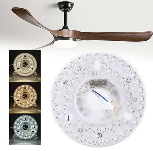 6.3in Ceiling Fan LED Light Replacement, 3CCT 3000K 4000K 6000K 18W 3 Color Dimmable LED Retrofit Kit for Ceiling Fan Pendant Light Wall Light (230 V)