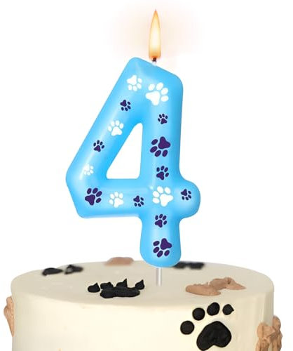 Blue Dog Paw Candle for 4th Birthday, Birthday Candles with Dog Paw Numbers, Dog Paw Print, Cake Topper for Boys Girls, 4th Birthday Decoration, Pet Party Supplies