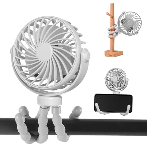 Fancysky USB Tragbarer Kinderwagen-Ventilatoren,Flexibler Stativlüfter,Ventilator für Kinderwagen mit Verstellbares Stativ mit 3 Geschwindigkeiten/ 360°Drehung (Weiß)