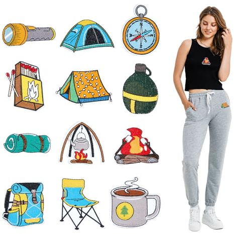 letsinstyle 12 Stück Aufnäher Zum Aufbügeln Mit Camping Motiv Abenteuer Outdoor Stickerei Patch Verschiedene Bestickte Applikationen Aufnäher Camper Wandern Bergsteigen Rucksackreisen