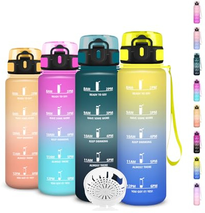 Botella Agua, 500ml Botella Agua Niños, Cantimplora con Marca de Tiempo, A Prueba de fugas, Fácil de Transportar, Cantimplora con Filtro, para la Escuela, Viajar, Deportes, Bicicleta, Camping, Oficina