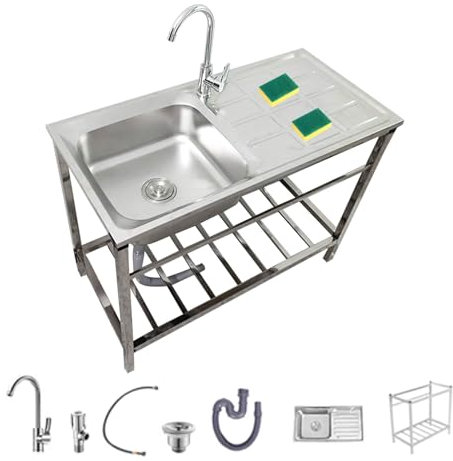 Bliajkswyr Edelstahl Spüle mit Unterschrank Freistehender Spültisch 75x40x75cm Mobiler Outdoor-Küchenwaschtisch 304 Edelstahl Camping Spülbecken Wetterfest für Waschküche Innen Restaurant