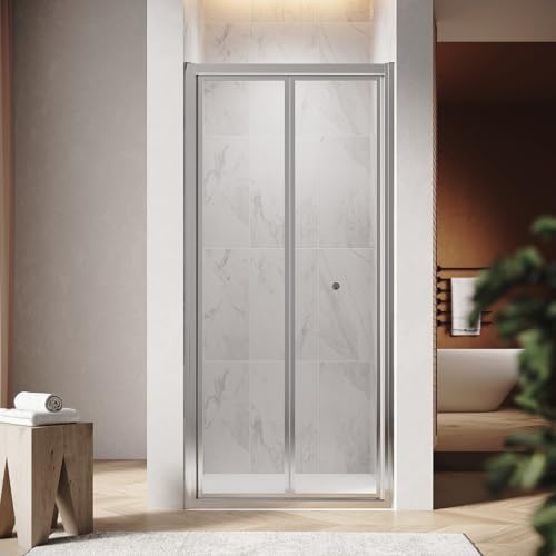 SUNXURY Porte coulissante 90 x 185 cm - Porte pliante - 90 cm - Porte de douche pliable - Porte de niche - Porte de douche en verre de sécurité transparent de 5 mm - Plage de réglage de 86 à 90 cm