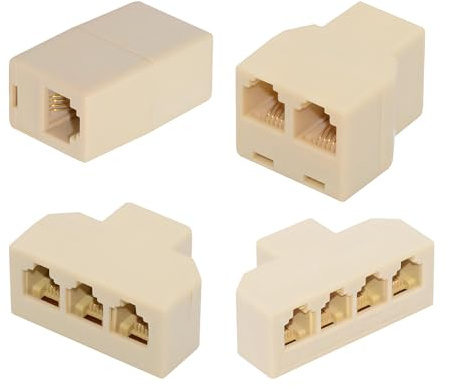 NFHK 4 adattatori splitter telefonici RJ11 RJ12 6P4C (1 ingresso-2 uscite, 1 a 3, 1 a 4 prese) senza cavo
