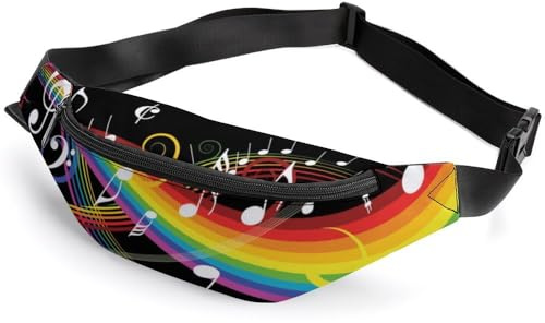 JiuPopular Hüfttasche, Regenbogen-Musiknoten-Bauchtasche, verstellbare Bauchtasche zum Laufen, Spazierengehen, Wandern