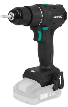 VONROC PRO Perceuse sans fil 20 V – 40 Nm – Moteur sans balais – 17 réglages de couple + mode perceuse – 2 embouts inclus – Batterie et chargeur non inclus