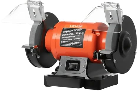 VEVOR Bench Grinder, 6-in Single Speed, 3450RPM High-Speed Table Grinders with 450W 3.8A 3/5Hp Induction Motor, 36/60-Grit Grinding Wheel & Adjustable Eye Shield for Fast Sharpening Grinding