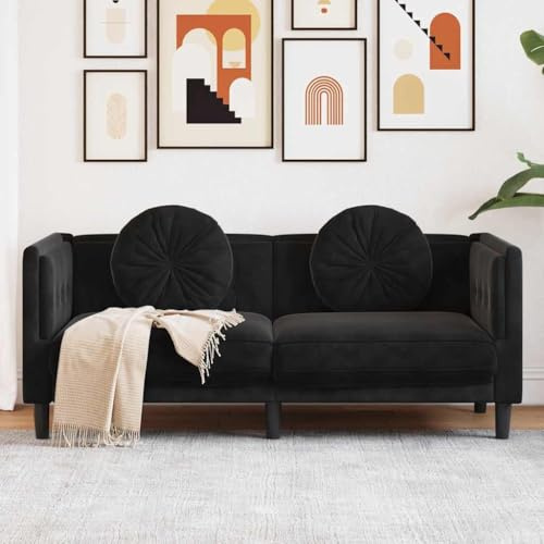 Massbinet 2-Sitzer Modernes Stoff Doppelsofa Sofa mit Kissen Montage für Wohnzimmer Schlafzimmer Schwarz Samt