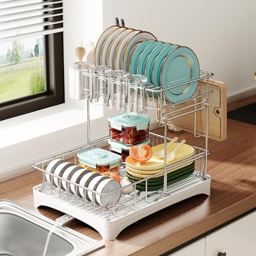 NETEL abtropfgestell Geschirr Edelstahl mit 2 Ebenen,Geschirr abtropfständer,geschirrabtropfgestell,Dish Drying Rack,spülbecken Organizer,abtropfgitter spüle