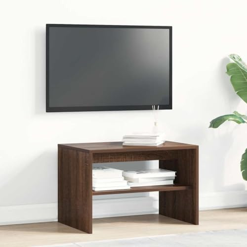 Homvdxl Kleiner TV-Ständer 60 cm, modernes TV-Regal, Konsolentisch mit offenem Regal für Wohnzimmer, Schlafzimmer, kleiner Raum – Braun + Eiche