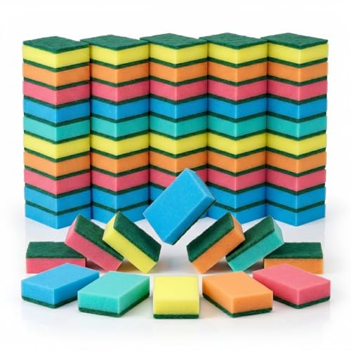 IDEA Home Ms. Kitchen Küchenschwämme 7,5x5x2,5cm | Dichte MEDIUM-Schwämme Scheuerschwamm | Langlebig für Geschirr, Pfannen & Töpfe | 60er Set