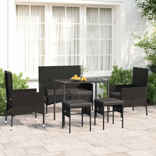 QJBSAVVA 6-TLG. Garten-Lounge-Set Schwarz 90 x 50 x 67 cm Poly-Rattan mit abnehmbaren Kissen modernes Design Robust und wetterfest für Balkon Terrasse für kleine Balkone