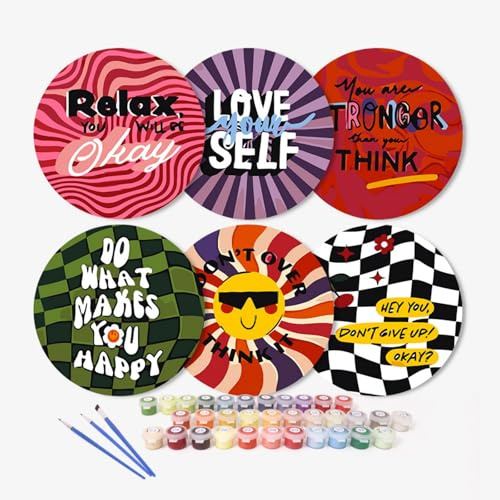 6 kits de sous-verres à peindre par numéros avec support, kits de sous-verres à peindre par numéros DIY pour adultes débutants, sous-verres avec pinceaux et peinture acrylique, kits de peinture par