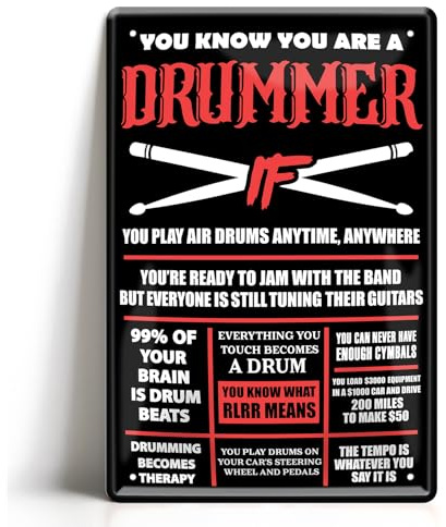 Drummer Blechschild - Lustiges Metallschild 20x30cm - You Know You Are A Drummer Wanddeko für Musikzimmer & Studio - Rock Musik Geschenk - Schlagzeug Fan Schild