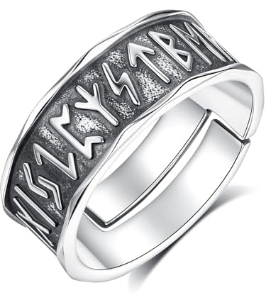 AEONSLOVE Drachen Ringe Silber 925 für Herren Damen, Wikinger Runen Vegvisir/Gothic Totenkopf Ring Verstellbar, Schlange Obsidian/Tetragrammaton Pentagramm/Wolf Offener Ring Vintage