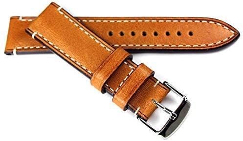 Sulla RIOS 1931 22mm Herren Kalbsleder Deutsch Vintage Aviator Uhrenarmband durchgenäht hell braun CT