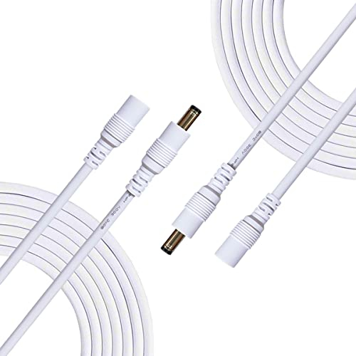 Liwinting 2 Stück 10m Verlängerungskabel 5.5 mm x 2.5 mm DC Anschlusskabel Gleichstrom Verbinderkabel Verteiler Männlich zu Weiblich für Netzteil, Weiß