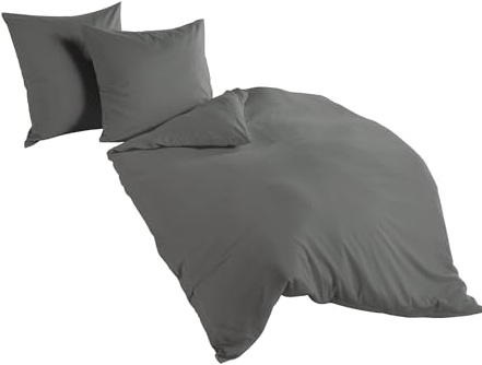 Bierbaum hochwertige Uni Fein Biber Bettwäsche 3 tlg. 200x200cm einfarbig Anthrazit 100% Baumwolle
