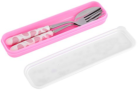 Couverts pour enfants, poignée en céramique Fourchette et cuillère pour enfants Couverts en acier inoxydable Ensemble de couverts pour enfants 2pcs avec boîte (rose)