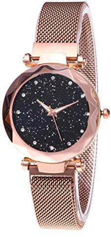 Womens Crystal Starry Sky Quartz Watch - Diamond Cutting Glass Mirror, with Magnetic Buckle Band Elegance Women's Wrist Watch