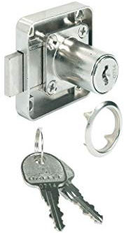 Gedotec Riegel-Schloss Schubkasten Zylinder-Möbel-Schloss Kasten-Schloss für Türen - H6111 | Stahl vernickelt | Dornmaß 25 mm | verschiedenschließend | LINKS | 1 Set - Schubladenschloss mit Schlüssel