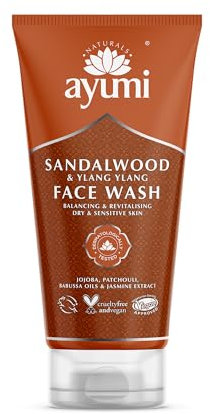 Ayumi Sandalwood Dry Skin Face Wash | Hydrating Wash for Dry & Sensitive Skin | Aromatic Natural Facewash with Ylang Ylang Essential Oil & Jojoba | Face Wash Women & Men | 1x150ml