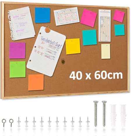 QUEENLINK Cork Board for Wall, 40 x 60 cm Bulletin Board with 10 pins, Wall Hagning Cork Pin Board for Home Offices Decorative