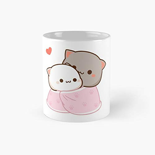 Peach and Goma, Steinzeug Keramik, Cuddling – Mochi Cat Klassische Tasse Bestes Geschenk Lustige Kaffeetassen 325 ml Best Oz