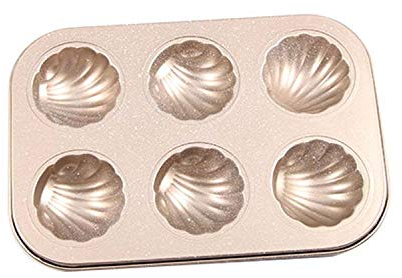 Cake Piping Nozzles Creative 6-hole Even Cup Non-stick Cake Mold Golden Sprinkled Shells Mini DIY Muffin Mold Non-stick Bakeware Mould Wholesale (Color : Gold)