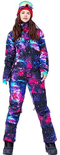 SNBOCON Damen Einteiler, bunt, Overall, Snowsuit, Snowboard, Ski, Anzug, Winter, Outdoor, wasserdicht, für Schneesport, Stern, Medium