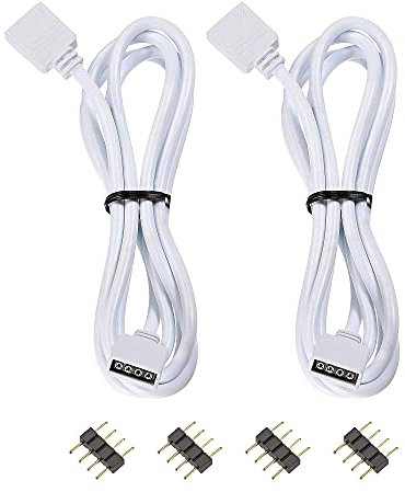 sourcing map 4 Pin 10mm RGB LED Strip Light Connector Extension Cable 1M Length White 2Pcs with 4Pcs Male 4 Pin Plugs