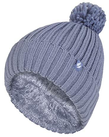 HEAT HOLDERS - Damen Warm Strick Kunstfell Mütze mit Bommel und Fleecefutter (One Size, Dusky Pink (Arden))