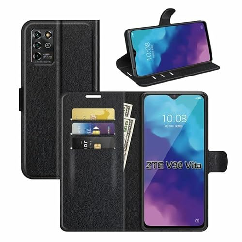 Handyhülle Kompatibel mit ZTE Blade V30 Vita | Premium Qualität TPU Klapphülle für Blade V30 Vita mit Kartenfächern | Magnetverschluss Handyhülle | Schwarz