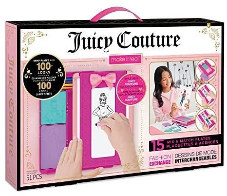 Make It Real Juicy Couture Modebörse - Modedesign-Set für Kinder - Kunstset mit Rubbelplatten, Aufklebern, Buntstiften & mehr - Geschenke für Mädchen