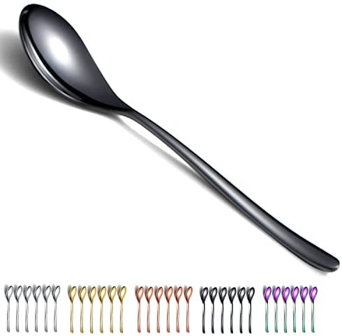 Juego de 6 cucharas negras Kyraton de acero inoxidable de revestimiento de titanio, cuchara de mesa negra, cuchara de sopa, juego de cubiertos, resistente, fácil de limpiar, cuchara de postre