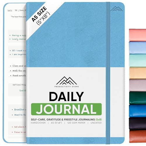 PRODUCTIVITY STORE Best Daily Journal for Men & Women - Dankbarkeitstagebuch, Manifestationstagebuch & geführtes Tagebuch mit Aufforderungen für persönliches Wachstum (A5, Blau)