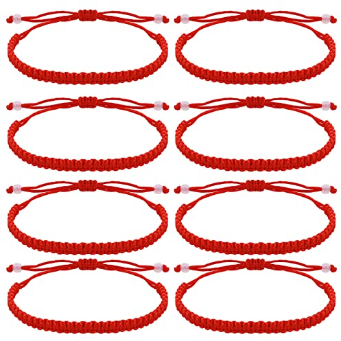 8 Stück Rotes Armband Schutzamulett Handgefertigtes Freundschaftsarmband Geknotete Kabbalah Glücksarmband Schutz Viel Glück Freundschaft Graduierung Geburtstag Paare