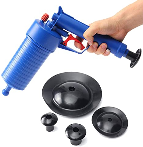Toilettenkolben, Hochdruck-Saugglock, Kolben, Luftverstopfungsentferner, mit 4 Köpfen für Ersatz, Druckpumpenreiniger für Küche, Badezimmer, Waschbecken, Rohrverstopfung, Bodenablauf - Blau