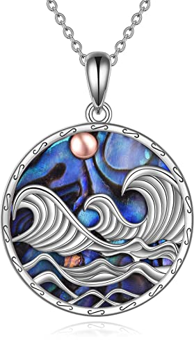 YFN Ocean Wave Halskette/Ohrringe für Frauen Sterling Silber Abalone Shell Ocean Schmuck Geschenke für Frauen Mädchen (Multi-Ozean-Wellen-Halskette)