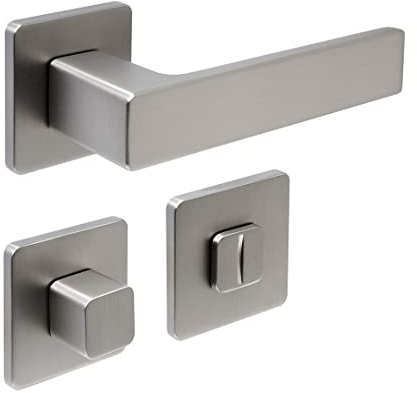 FELGNER Drückergarnitur Bormio für Bad und WC | hochwertige moderne Türblende Türklinken Türdrücker Garnitur Türgriff Türbeschlag Rosette für Innentüren Zimmertüren | Nickel matt