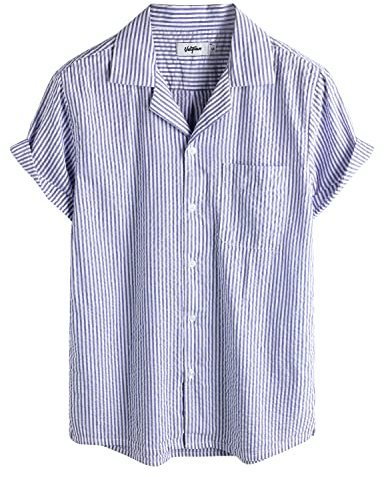 VATPAVE Mens Striped Summer Shirt Casual Button Down Short Sleeve Beach Shirts XX-Large Royal Blue Regular Fit
