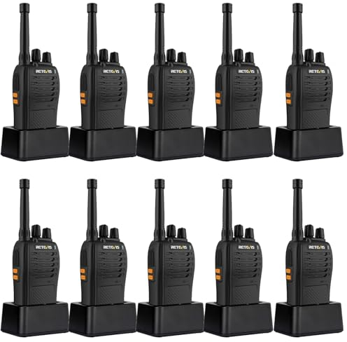 Retevis RB668 Walkie Talkies Professional, Security Walkie Talkie LED Flashlight, Emergency Alarm, USB-C, H777 New Version, PMR446 Rugged 2 Way Radio Rechargeable for School, Clean (Black, 10 Pcs)