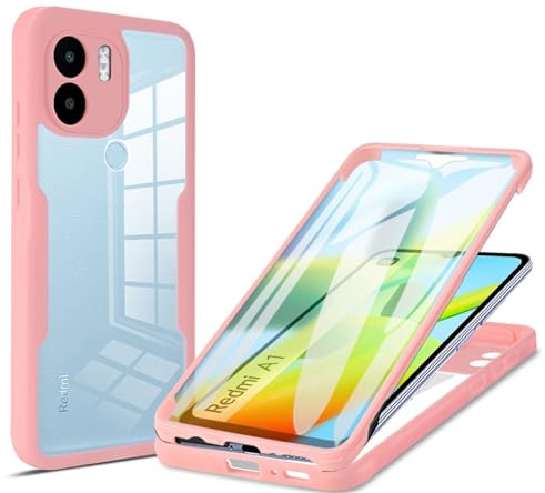 betterfon 360 Grad Hülle Kompatibel mit Xiaomi Redmi A1 | Handyhülle mit eingebautem Displayschutz für Redmi A1 | Rosa