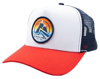 Crafton Sunrise Mesh Trucker Cap - Baseball Cap - Unisex - atmungsaktiv - individuell verstellbar - für Damen und Herren Farbe: Red/White/Navy