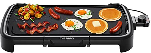 Chefman XL Electric Griddle with Removable Temperature Control, Immersible Flat Top Grill, Burger, Eggs, Pancake Griddle, Nonstick Extra Large Cooking Surface, Slide Out Drip Tray, 10 x 20 Inch