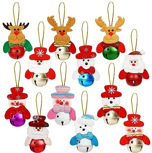Belle Vous (Pack de 12) Mini Peluche Navidad con Cascabel - Papá Noel, Muñeco de Nieve, Reno, Oso, Ciervo y Otros Peluches Pequeños para Colgar - Adornos Navideños para Casa, Árbol y Decorar Fiestas