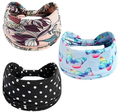 scicent Haarband 3Stück Stirnbänder für Frauen Haar Kopftücher Breite Weiche Damen Stirnband Boho Mode Bandanas Knoten Erwachsene Haarbänder Elastische Sport Laufen Yoga Kopf Wraps, 13805