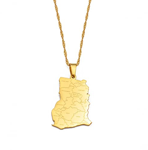 DIPPCO Halskette Anhänger Schmuck Ghana-Karte mit Provinznamen-Anhänger-Halsketten-Schmuck Ghanaische Landkarten Weihnachtsgeschenke zum Geburtstag
