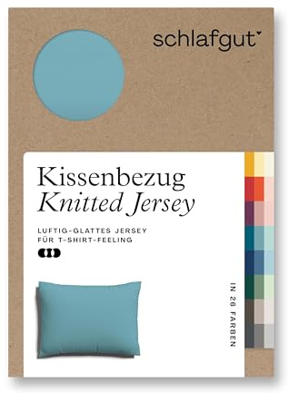 schlafgut Knitted Jersey Kissenbezug 60x80 cm Petrol Mid Uni weicher Premium Kopfkissenbezug einzeln, faltenfrei mit Elasthan